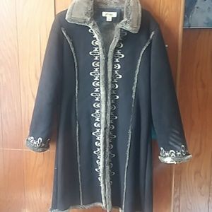 Women's Long Embroidered, Fur Lined Winter  Coat
